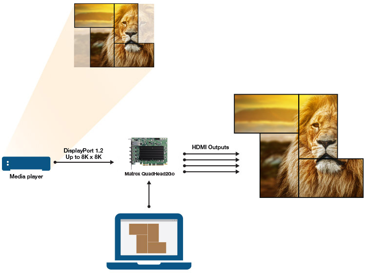 Matrox QuadHead2Go PCIe Karte 1x DisplayPort 1.2 Eingang - 4x HDMI Ausgänge