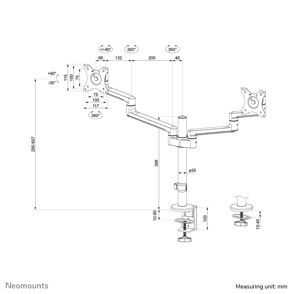 Neomounts Monitor-Tischhalterung - Klemme /Bolzen - 43,2 cm (17") - 68,6 cm (27") - 100 x 100 mm - Höhenverstellung - Weiß
