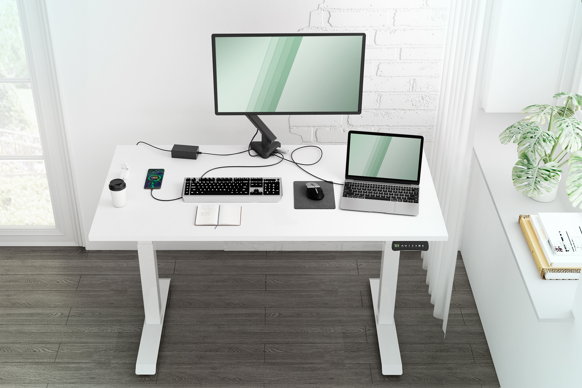 DIGITUS DA-90405 Smarte Monitorhalterung mit integrierter Docking Station, Gasdruckfeder und Klemmbefestigung