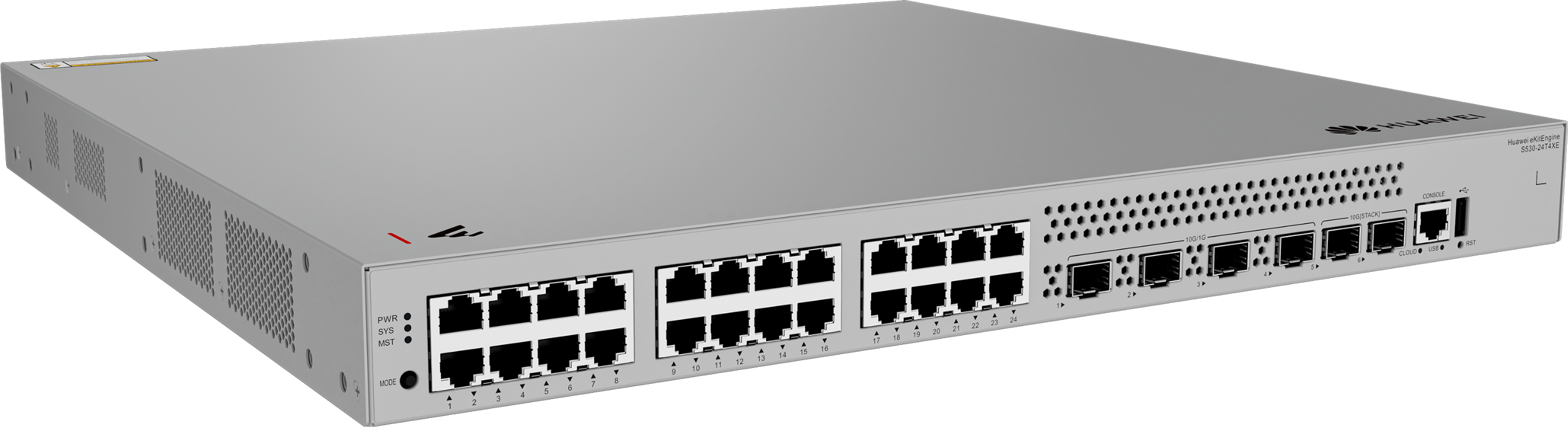 HUAWEI Switch S530-24T4XE 24*10/100/1000BASE-T ports, 4*10GE SFP+ ports, 2*12GE stack ports, with 1*AC power module