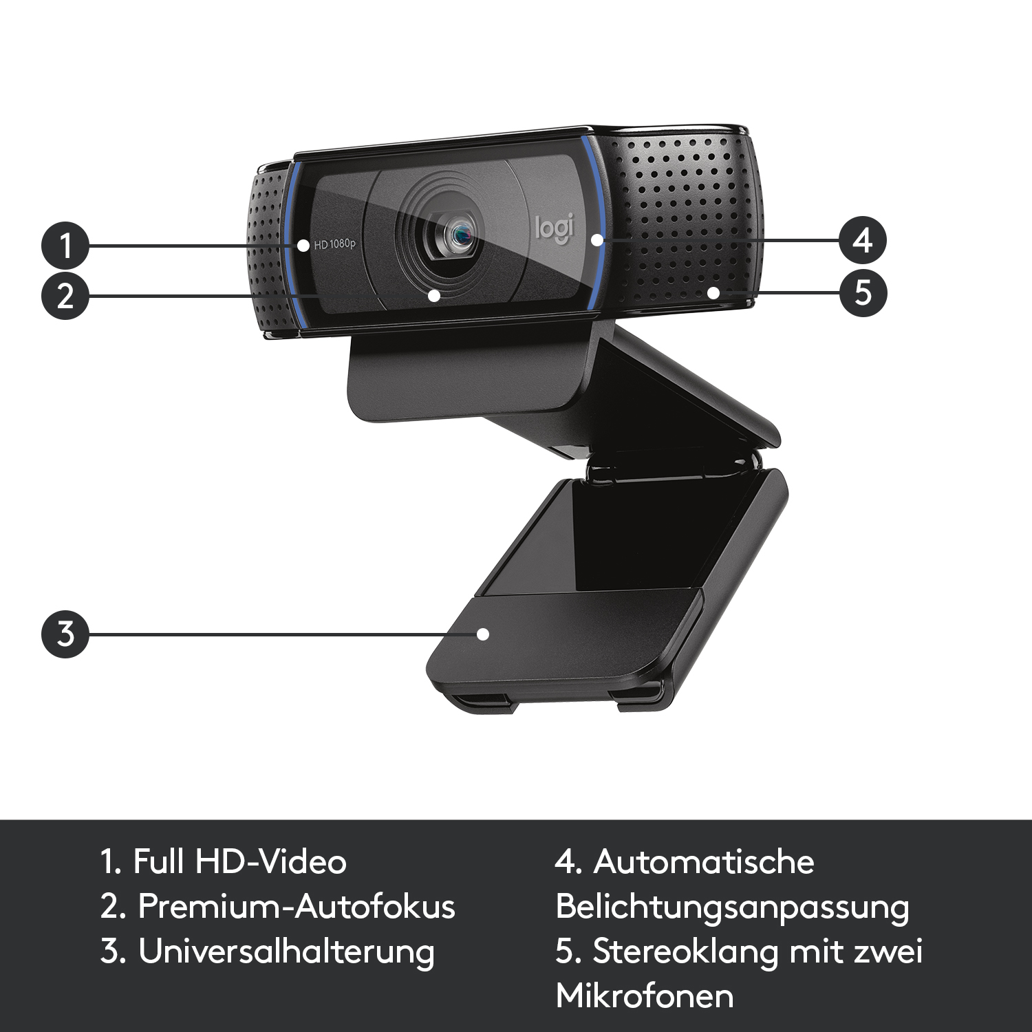Logitech Kamera C920 HD Pro Webcam, schwarz