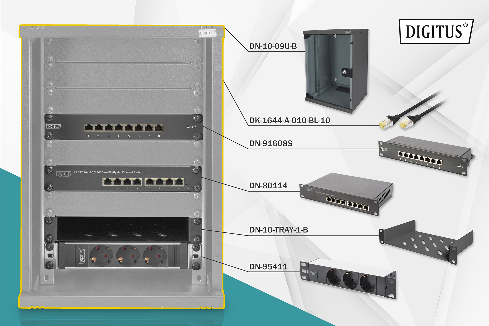 DIGITUS DN-10-SET-2-B Netzwerk-Set 254 mm (10") - 9HE, 312 x 300 mm (B x T)