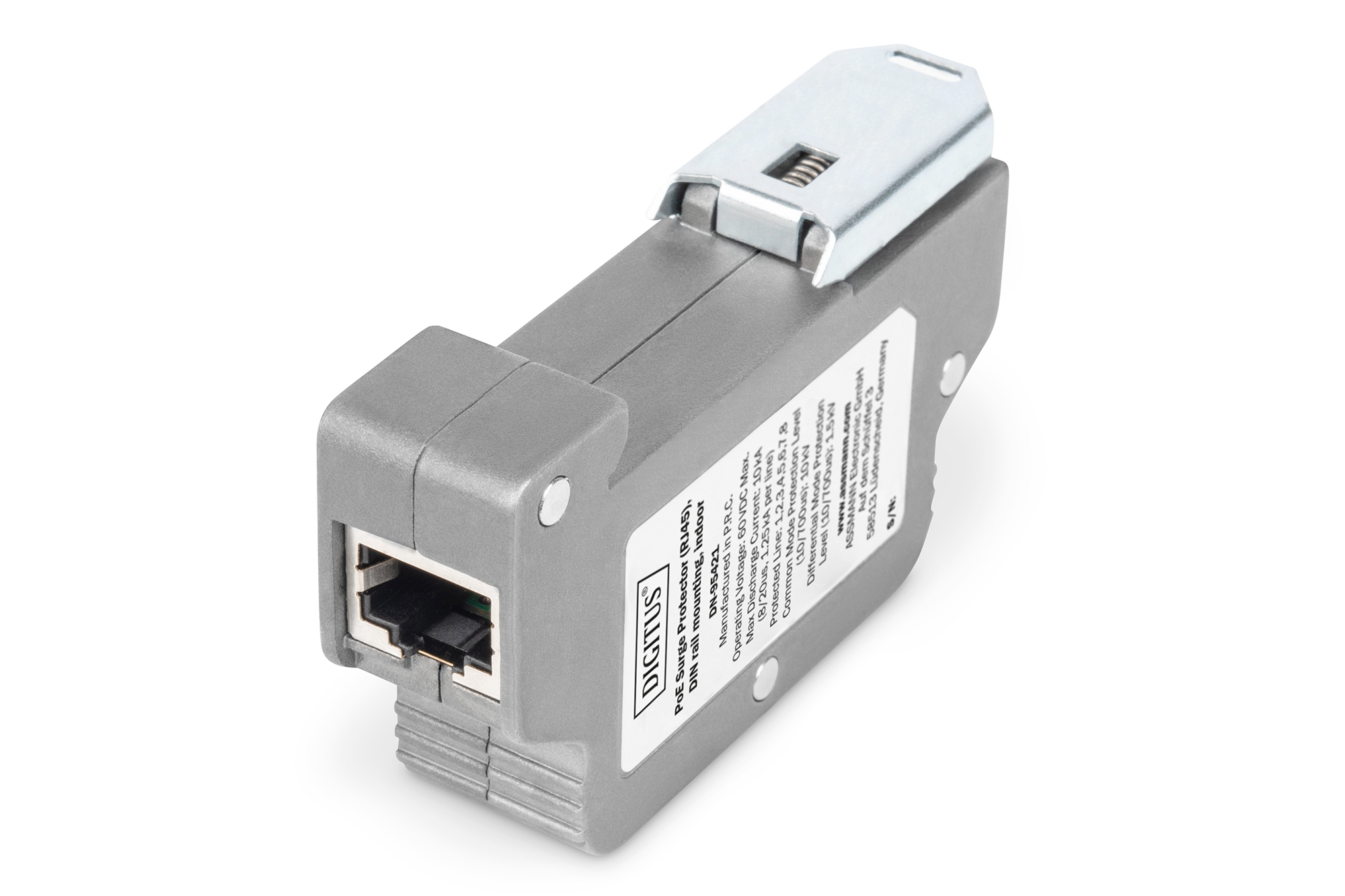 DIGITUS DN-95421 PoE Surge Protector (RJ45), DIN-Schienenmontage, Indoor
