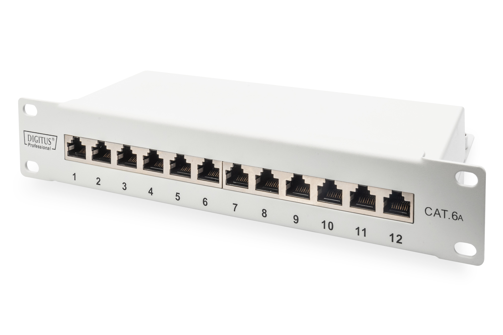 DIGITUS DN-91612S-EA-G CAT 6A Patch Panel, geschirmt, 12-Port, 1HE, 10", grau