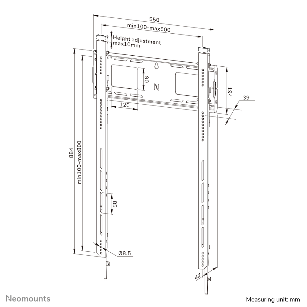 Neomounts LEVEL-750 Wandhalterung fest Hochformat (VESA 500x800) WL30-750BL18P