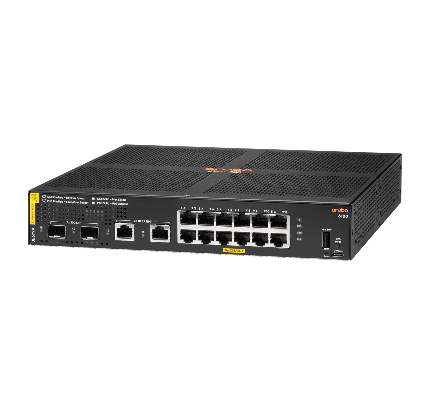 HPE JL679A#ABB Aruba 6100 12G Class4 PoE 2G/2SFP+ 139W Switch - Switch - managed - 12 x 10/100/1000 (PoE+)