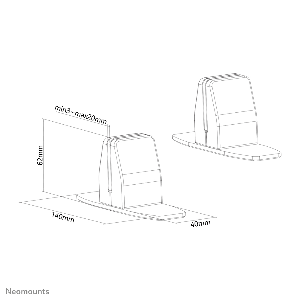 Neomounts Standfuß mit Klemme (2 Stk) - 3 - 20 mm - Tisch/Bank - 40 mm - 140 mm - 62 mm - 1 Stück(e)