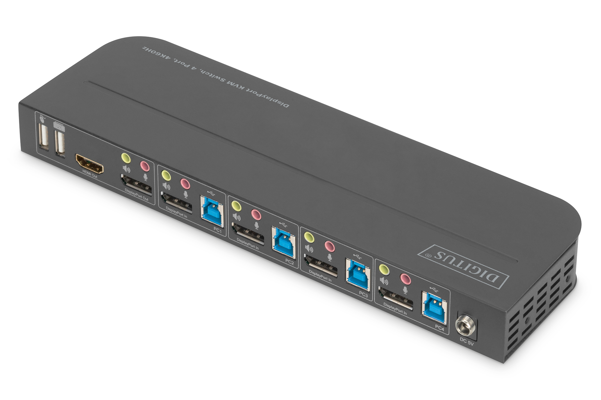 DIGITUS DS-12890 KVM-Switch, 4-Port, 4K60Hz, 4 x DP in, 1 x DP/HDMI out