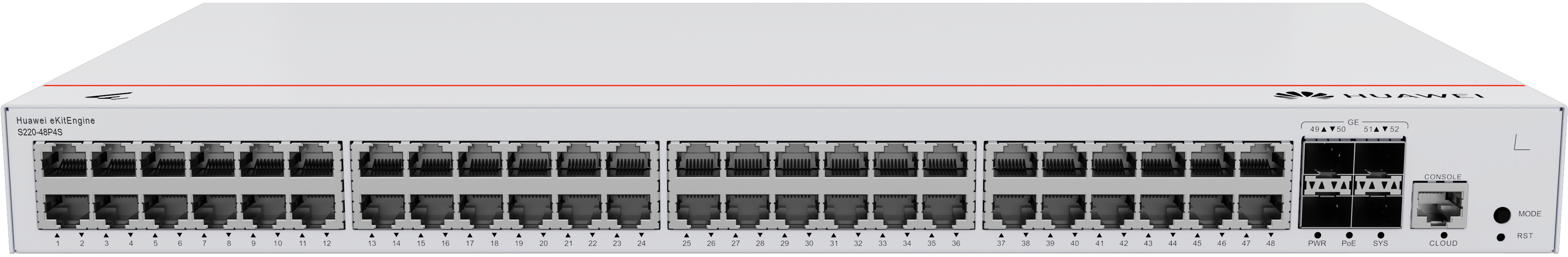 HUAWEI Switch S220-48P4S (48*10/100/1000BASE-T ports(380W PoE+), 4*GE SFP ports, built-in AC power)
