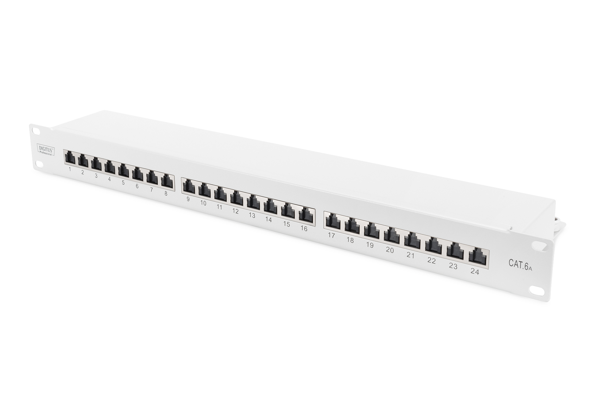 DIGITUS DN-91624S-EA Patch Panel CAT 6A Patch Panel, geschirmt,1HE, 24-Port, 8P8C, RAL 7035, DN-91624S-EA