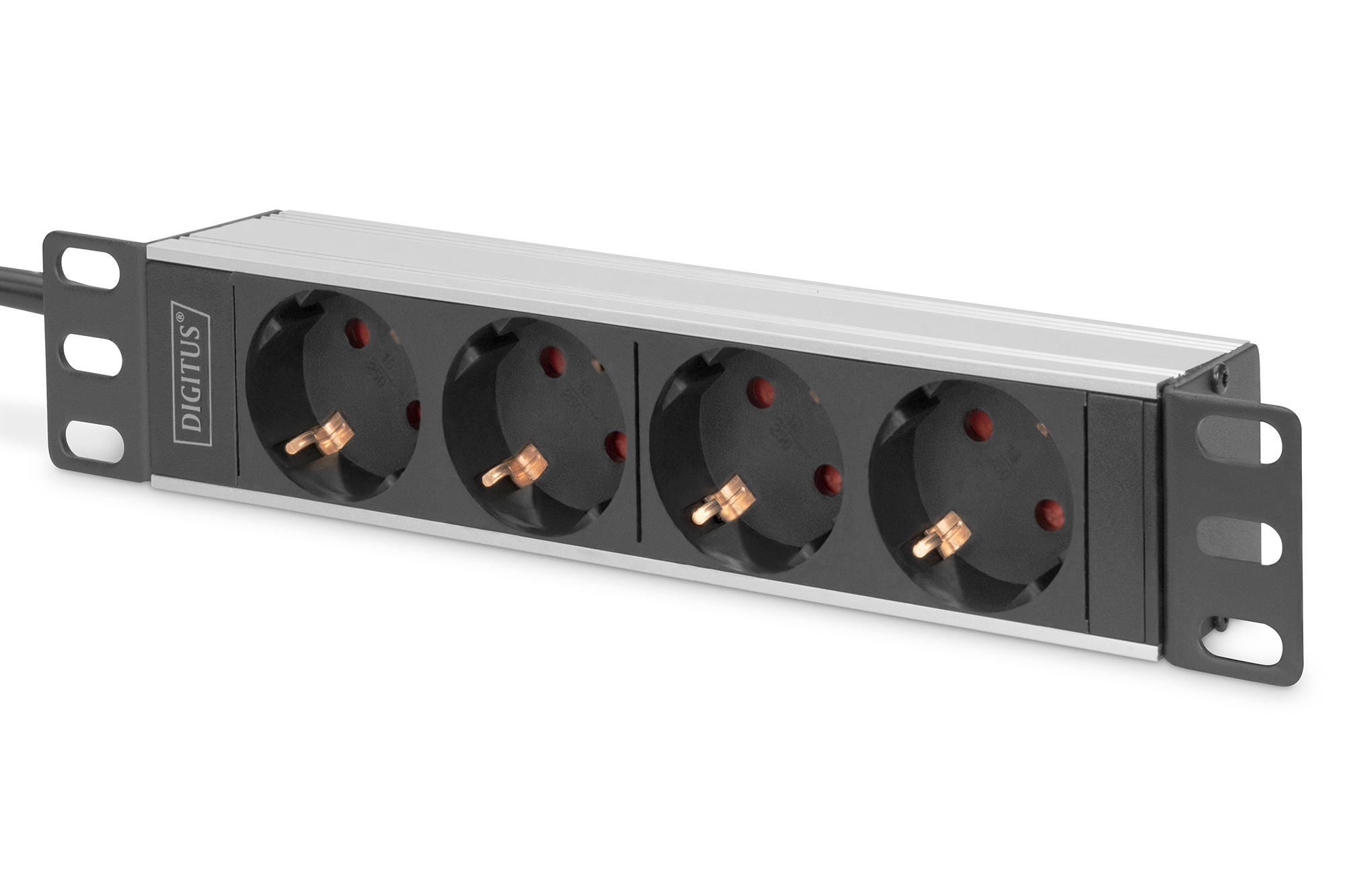 DIGITUS DN-95418 10" Steckdosenleiste mit Aluminiumprofil, 4-fach Schutzkontaktsteckdose