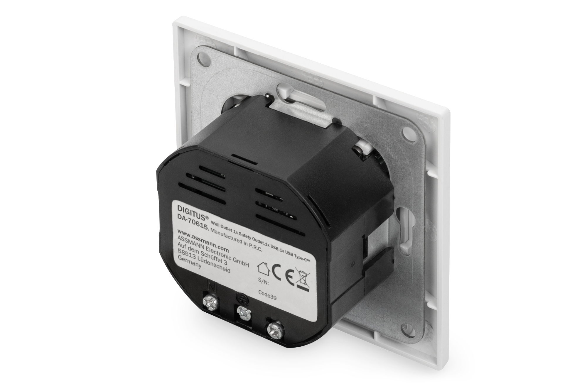 DIGITUS DA-70615 Sicherheits-Steckdose für Unterputzmontage mit 1 x USB Type-C™,  1 x USB A
