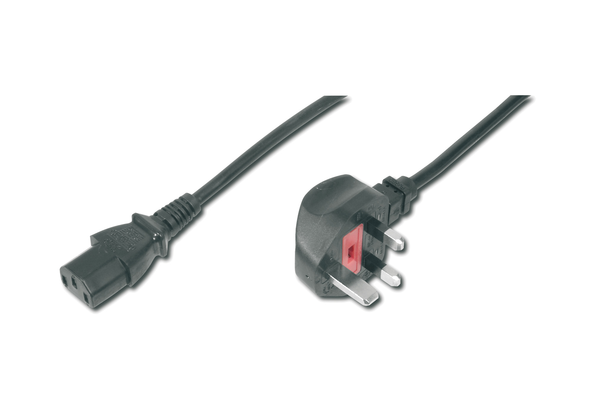 DIGITUS AK-440107-018-S Netzanschlusskabel, UK Stecker, 90ø gewinkel - C13 St/Bu, 1.8m