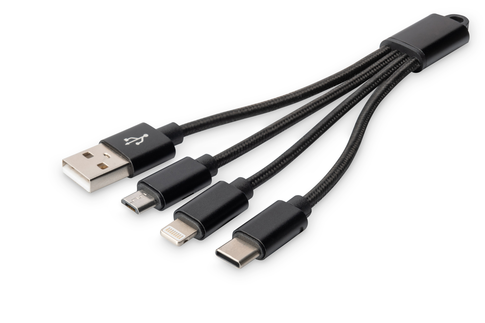 DIGITUS DB-300160-002-S USB Ladekabel USB A - Lightning+micro B+Type-C M/M/M/M 0,15m, 3 in 1 Kabel
