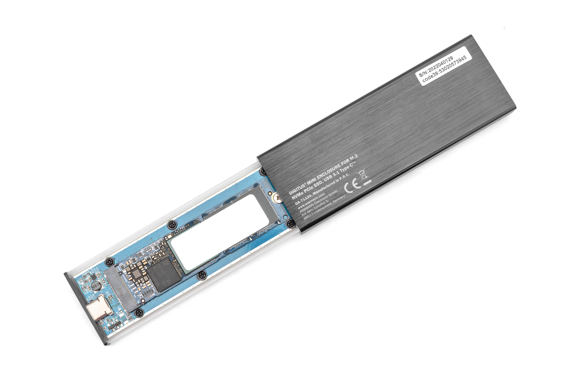 DIGITUS Gehäuse Mini M.2 NVMe PCIe SSD , USB 3.1 Type-C
