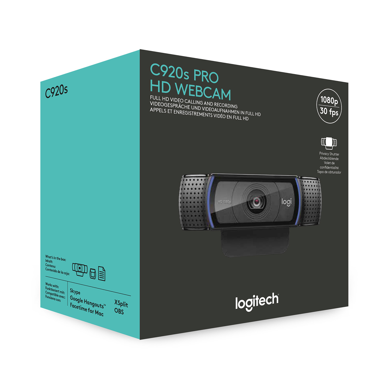 Logitech Kamera C920S Webcam, schwarz