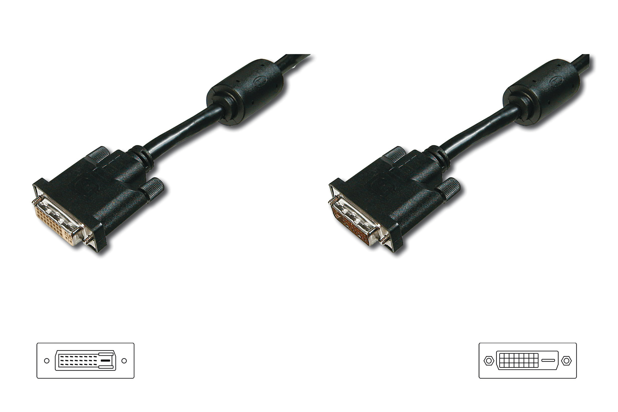 DIGITUS AK-320200-050-S DVI Verlängerungskabel, DVI(24+1), 2x Ferrit St/Bu, 5.0m