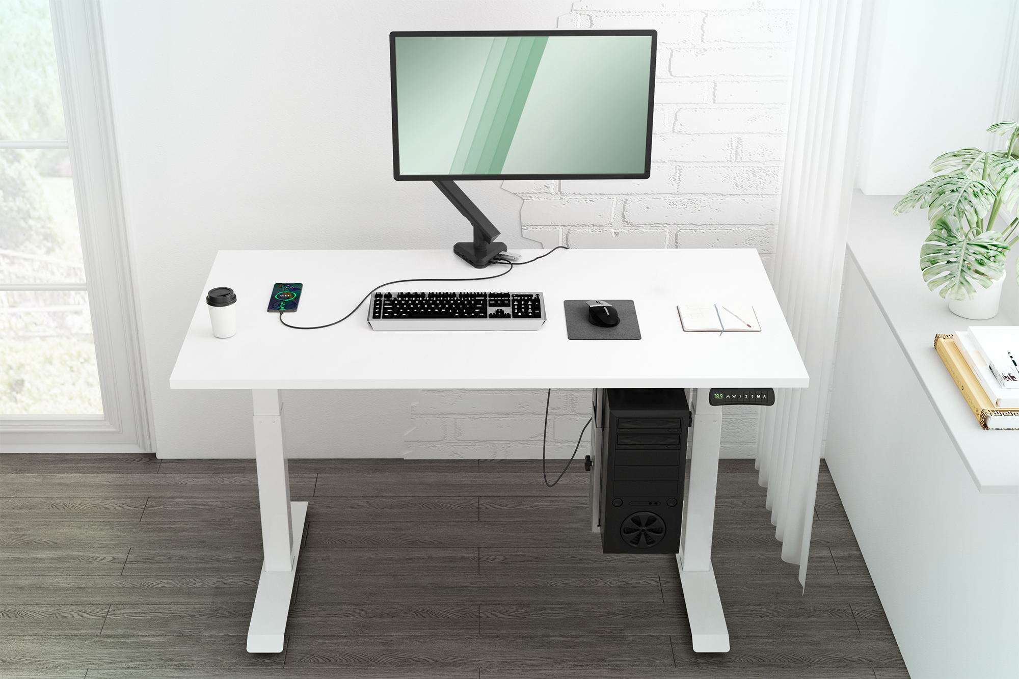 DIGITUS DA-90405 Smarte Monitorhalterung mit integrierter Docking Station, Gasdruckfeder und Klemmbefestigung