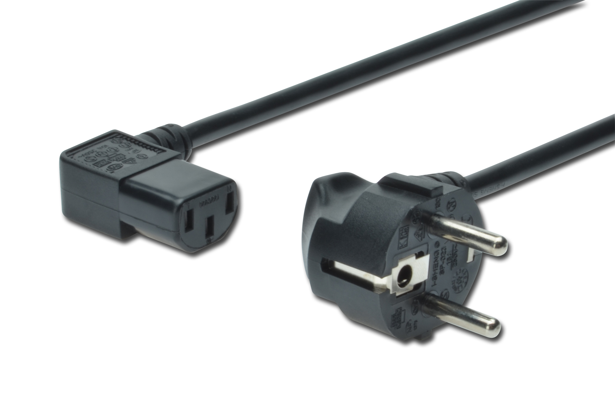 DIGITUS AK-440102-018-S Netzanschlusskabel CEE 7/7 (Typ-F) - C13, 90ø gewink. M/F, 1.8m