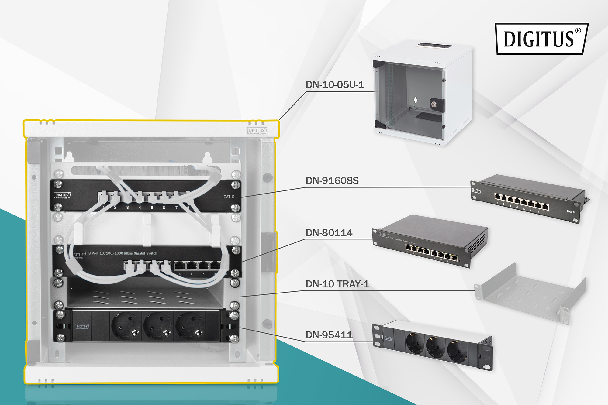 DIGITUS DN-10-SET-1 Netzwerk-Set 254 mm (10") - 6HE,  312 x 100 mm (B x T)