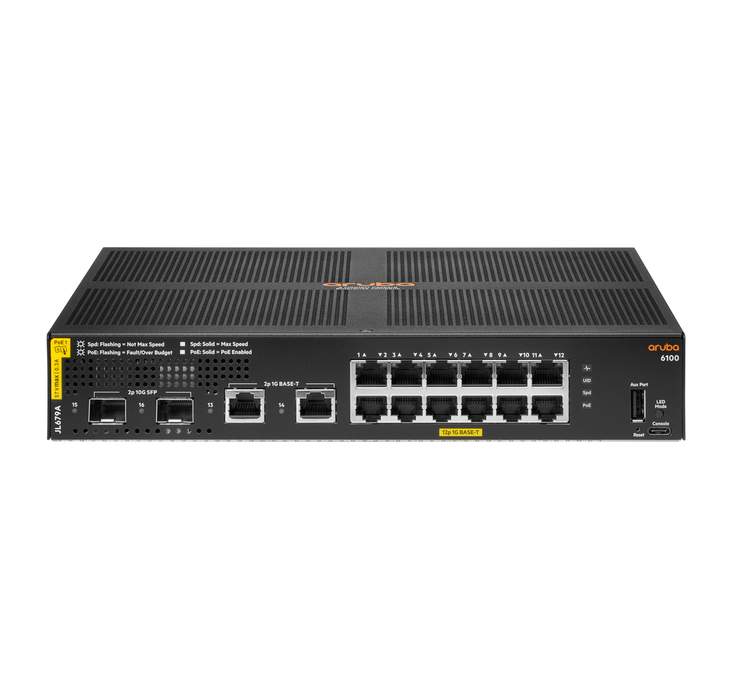 HPE JL679A#ABB Aruba 6100 12G Class4 PoE 2G/2SFP+ 139W Switch - Switch - managed - 12 x 10/100/1000 (PoE+)