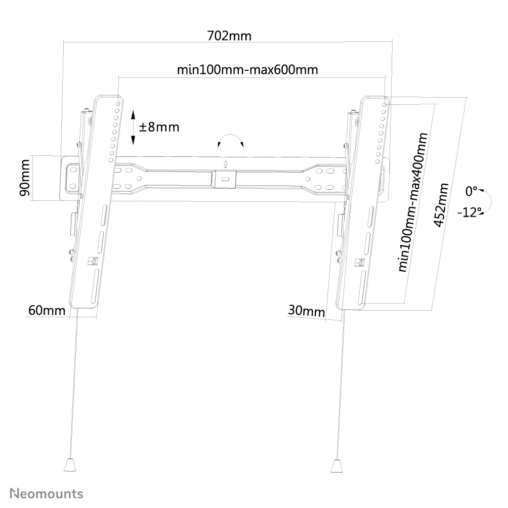 Neomounts Monitor-Wandhalterung - 94 cm (37 Zoll) - 190,5 cm (75 Zoll) - 200 x 200 mm - 600 x 400 mm - 0 - 12 Grad  - Schwarz