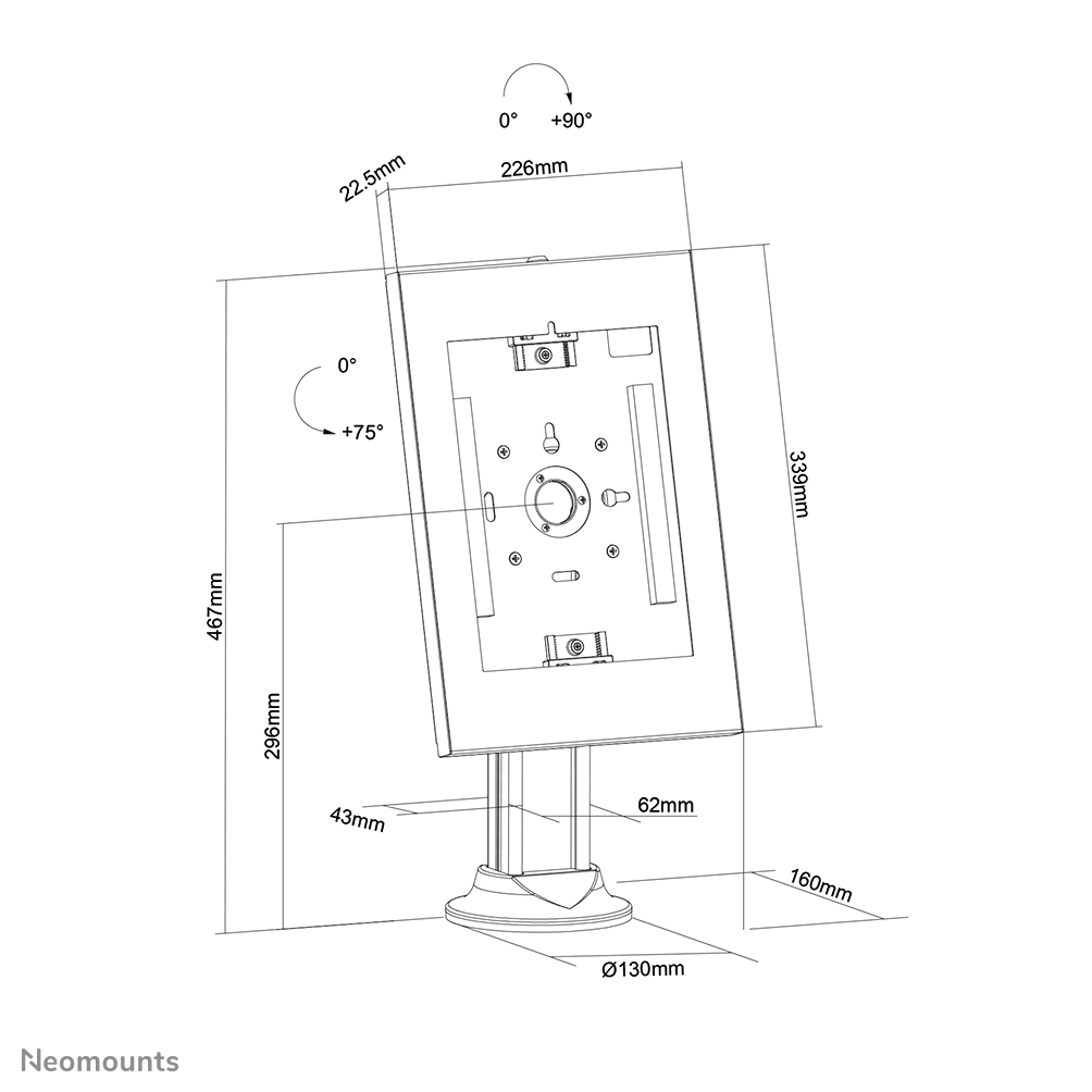 Neomounts Tischhalterung für Tablets - -25,4 mm (-1 Zoll) - -25,4 mm (-1 Zoll) - Weiß - 90 Grad  - 75 Grad  - -1 kg