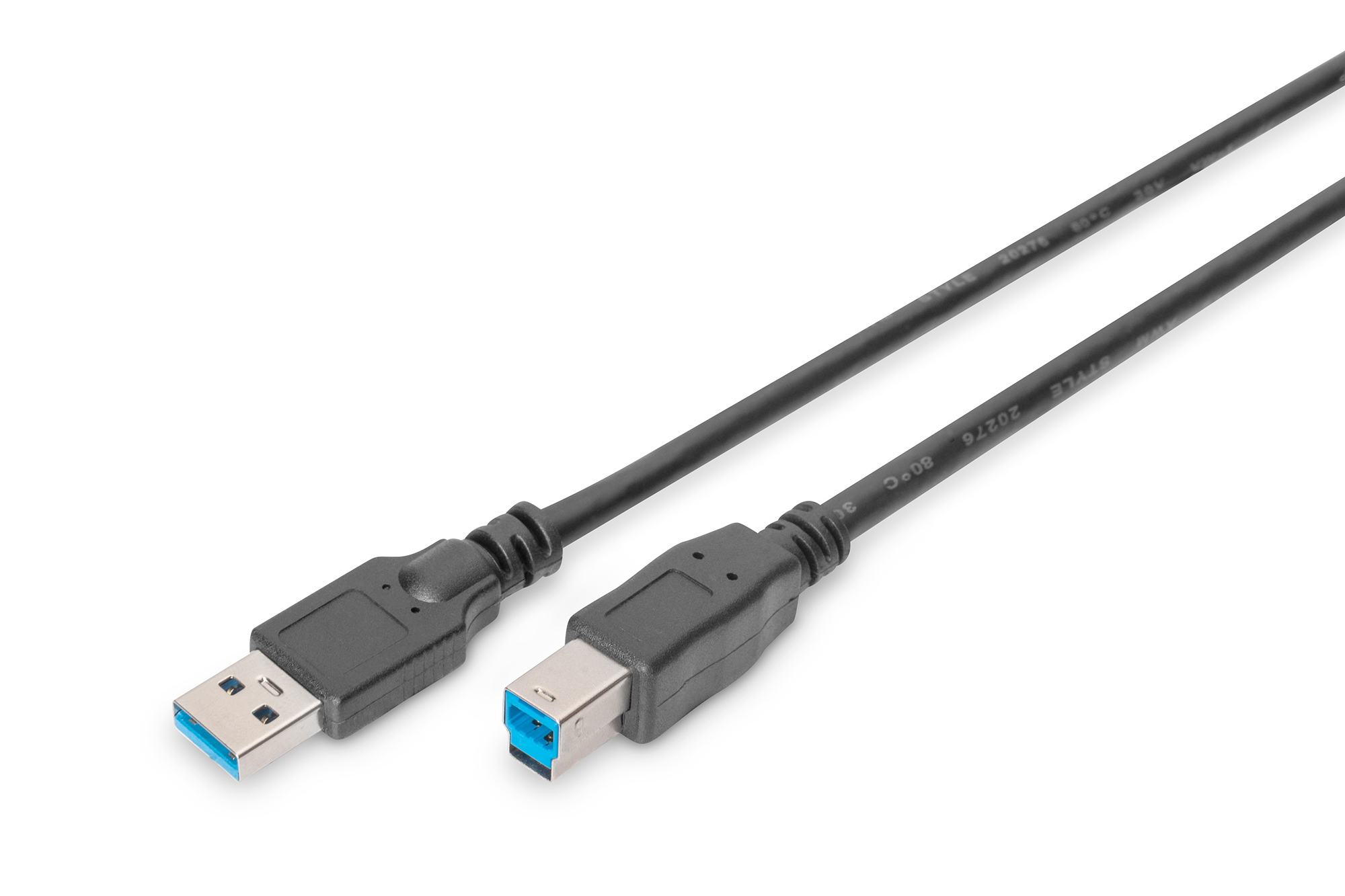 USB 3.0 Kabel, USB-A zu USB-B, Schwarzes Kabel, Blaues Innenleben, Datenkabel