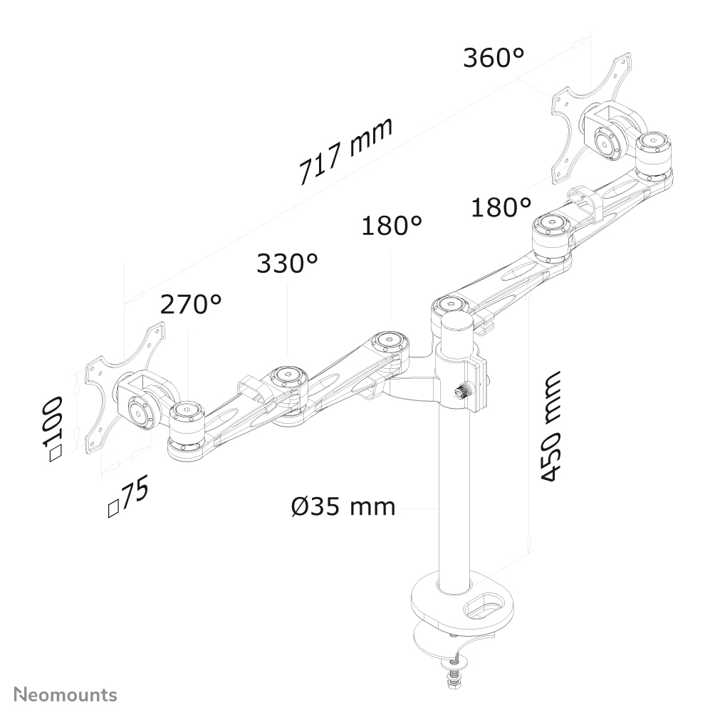 Neomounts Monitor-Tischhalterung - 6 kg - 25,4 cm (10") - 68,6 cm (27") - 100 x 100 mm - Höhenverstellung - Silber