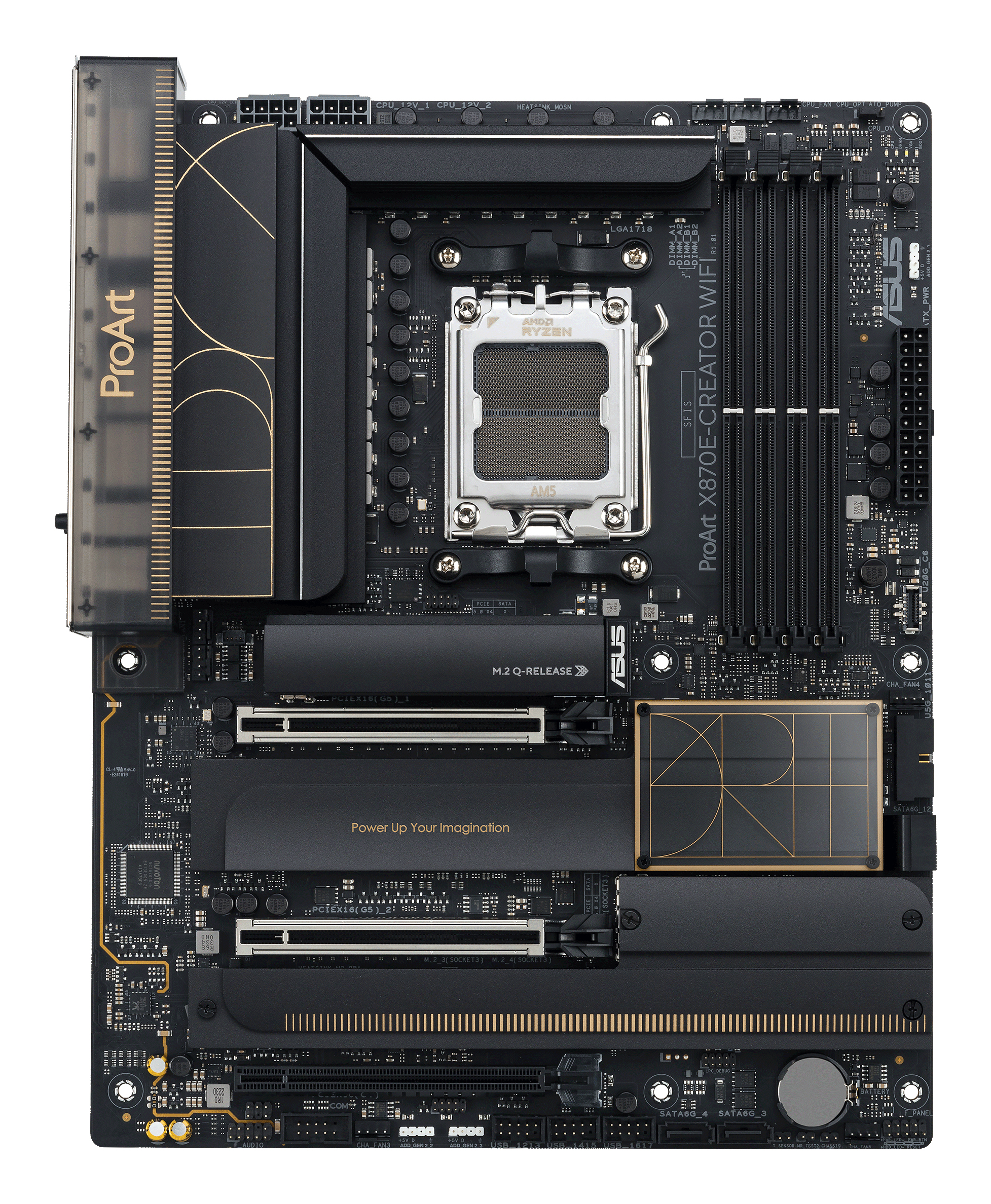 Mainboard, AM5-Sockel, ATX-Format, Schwarz-gold, M.2-Kühlkörper