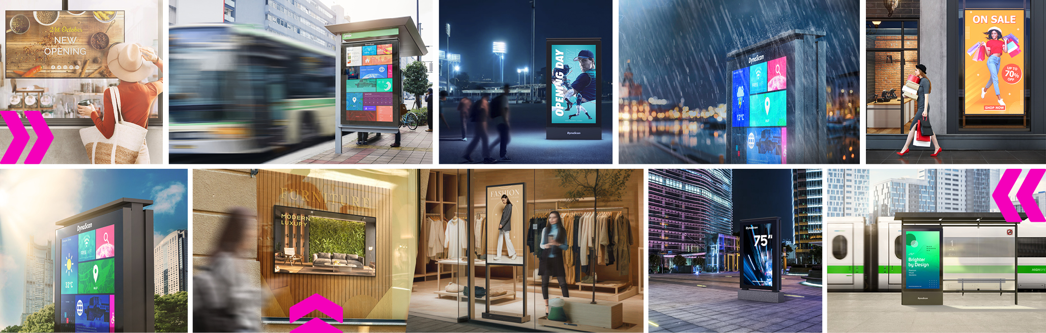 digitale Beschilderung, Werbetafeln, Bushaltestelle, städtische Anzeige, öffentliche Anzeige