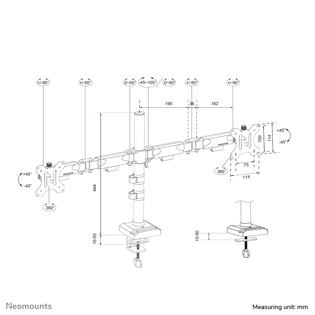 Neomounts Tisch-Monitorarm 2-fach neigbar, schwenkbar, drehbar (VESA 100x100) DS60-600BL2