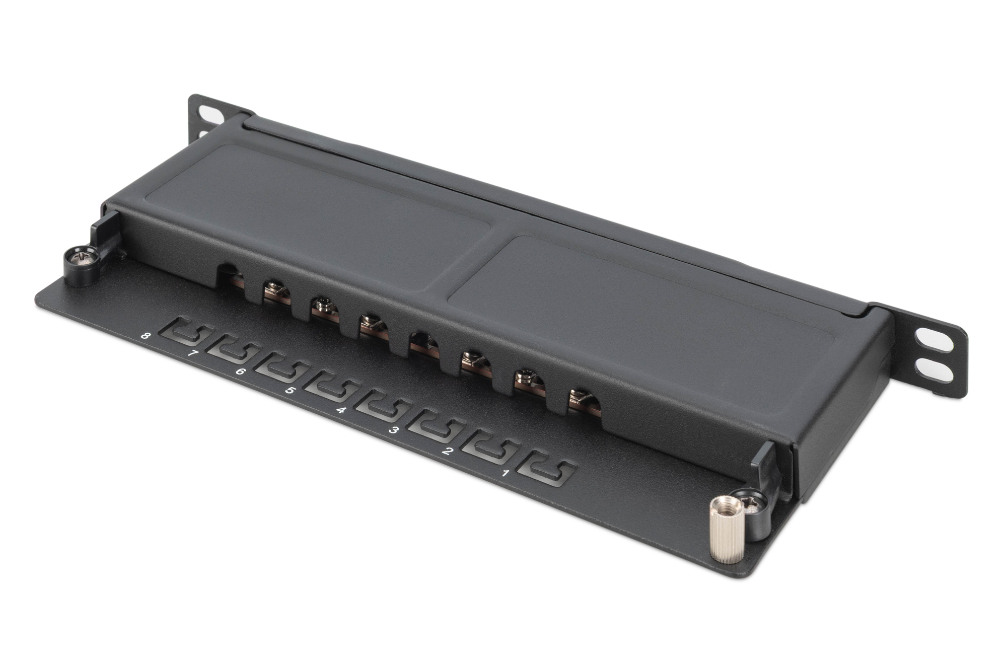DIGITUS DN-91608S-SL-EA Cat.6A Slim Patch Panel, geschirmt, 8-Port, 0,5 HE, 10", schwarz Elektronik, Hardware