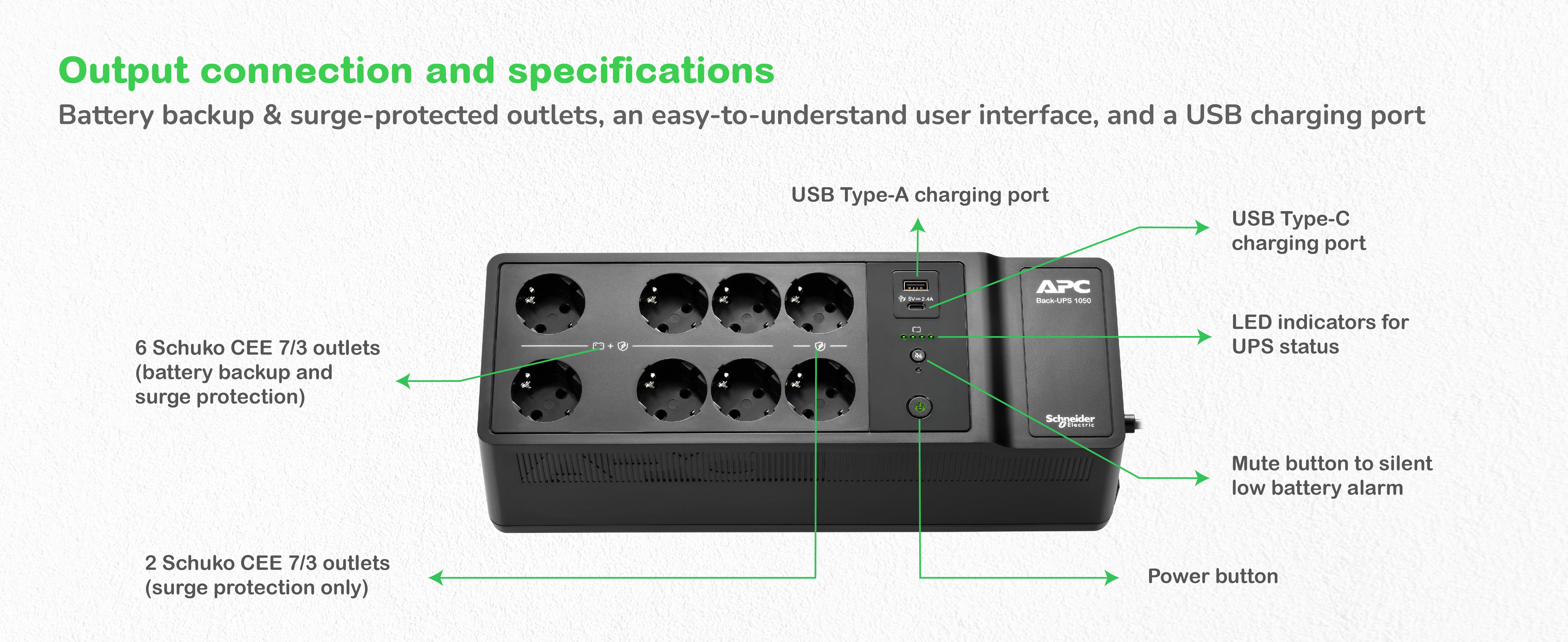 APC BE1050G2-GR Back-UPS 1050VA 8 schuko outlets