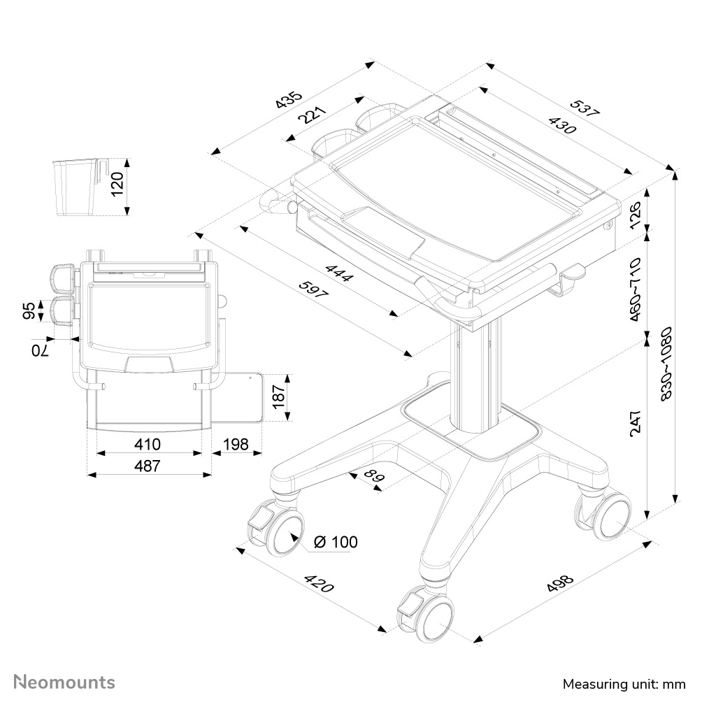Neomounts Mobiler Laptop-Wagen - Multimedia-Wagen - Weiß - Notebook - 5 kg - 25,4 cm (10 Zoll) - 43,2 cm (17 Zoll)