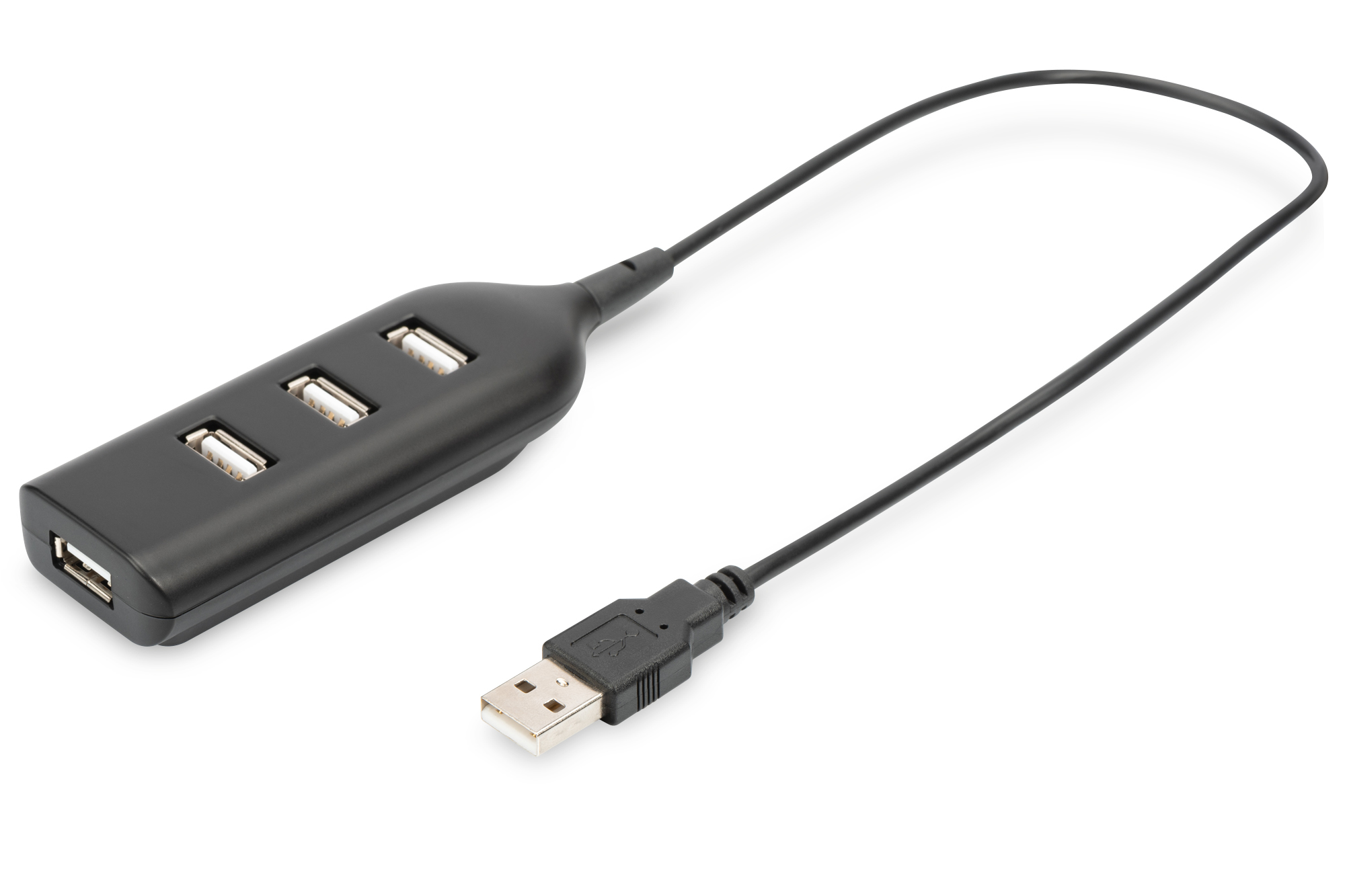 USB-Hub, 4-Port, USB 2.0, Kabelgebundene Schnittstelle, Schwarz
