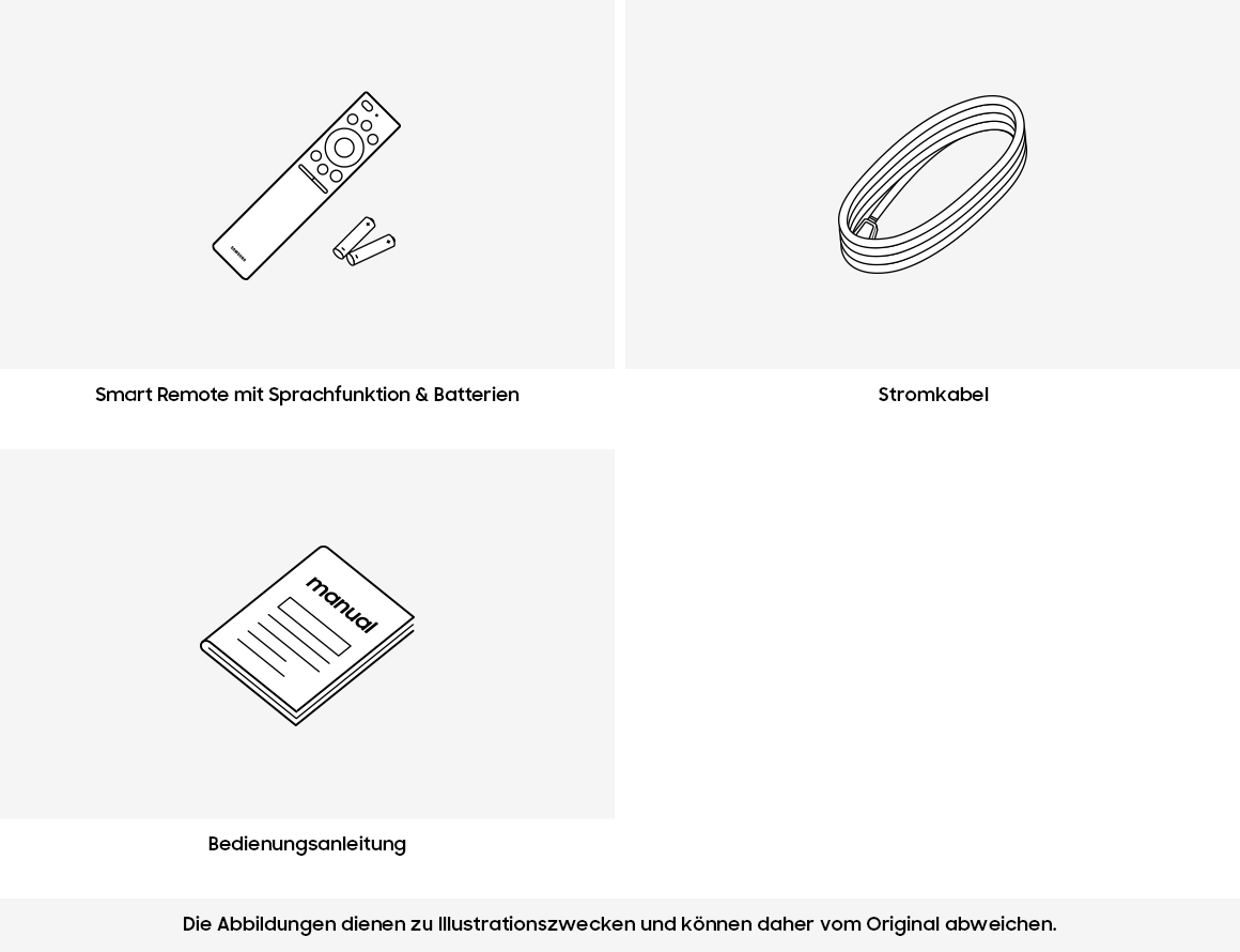 Remote control, Batteries, Kabel, Bedienungsanleitung, Handbuch