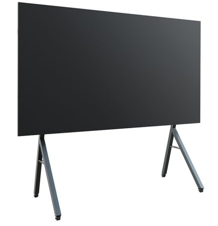Flachbildfernseher, schwarzer Bildschirm, Metallständer, Standfuß