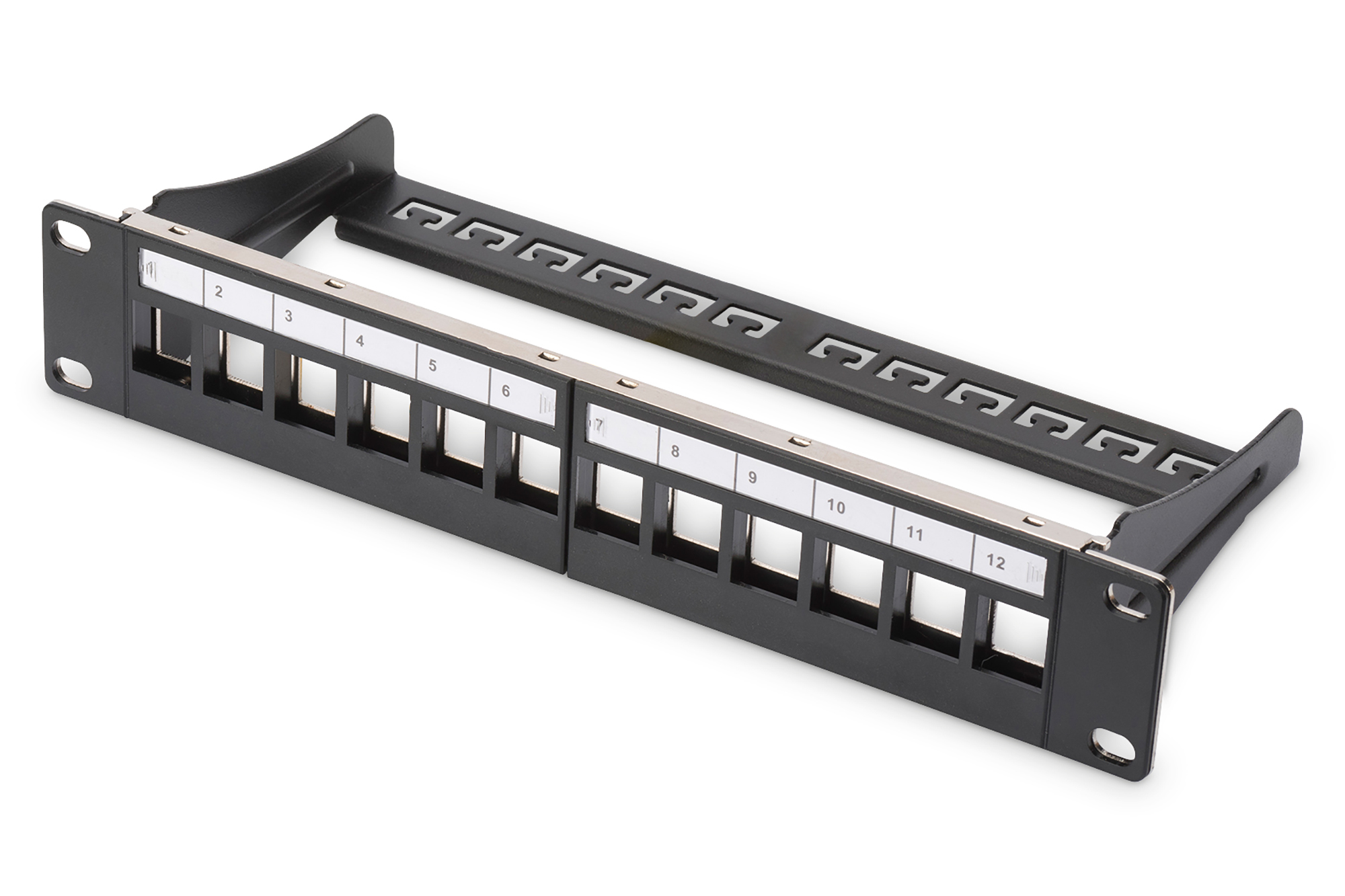 DIGITUS Schrank Zubehör 19" Patch Panel Modular geschirmt 12-Port Blank 1HE 254mm  Schwarz RAL 9005 DN-91420