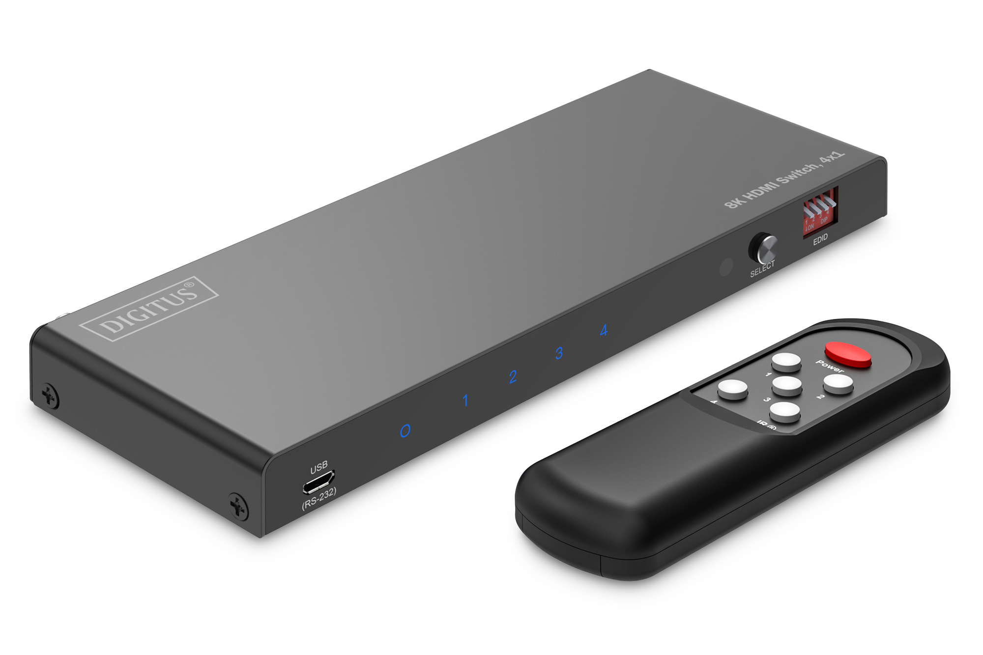 DIGITUS DS-55335, 4x1 HDMI Switch, 8K/60Hz (4:4:4), Toslink, Stereo, EDID Control Elektronik, Handy, Telefon, Hardware