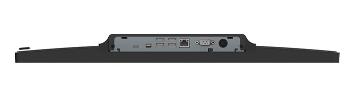 Hinteransicht, USB-Anschlüsse, VGA-Anschluss, RJ-45 Ethernet, Kühlblech