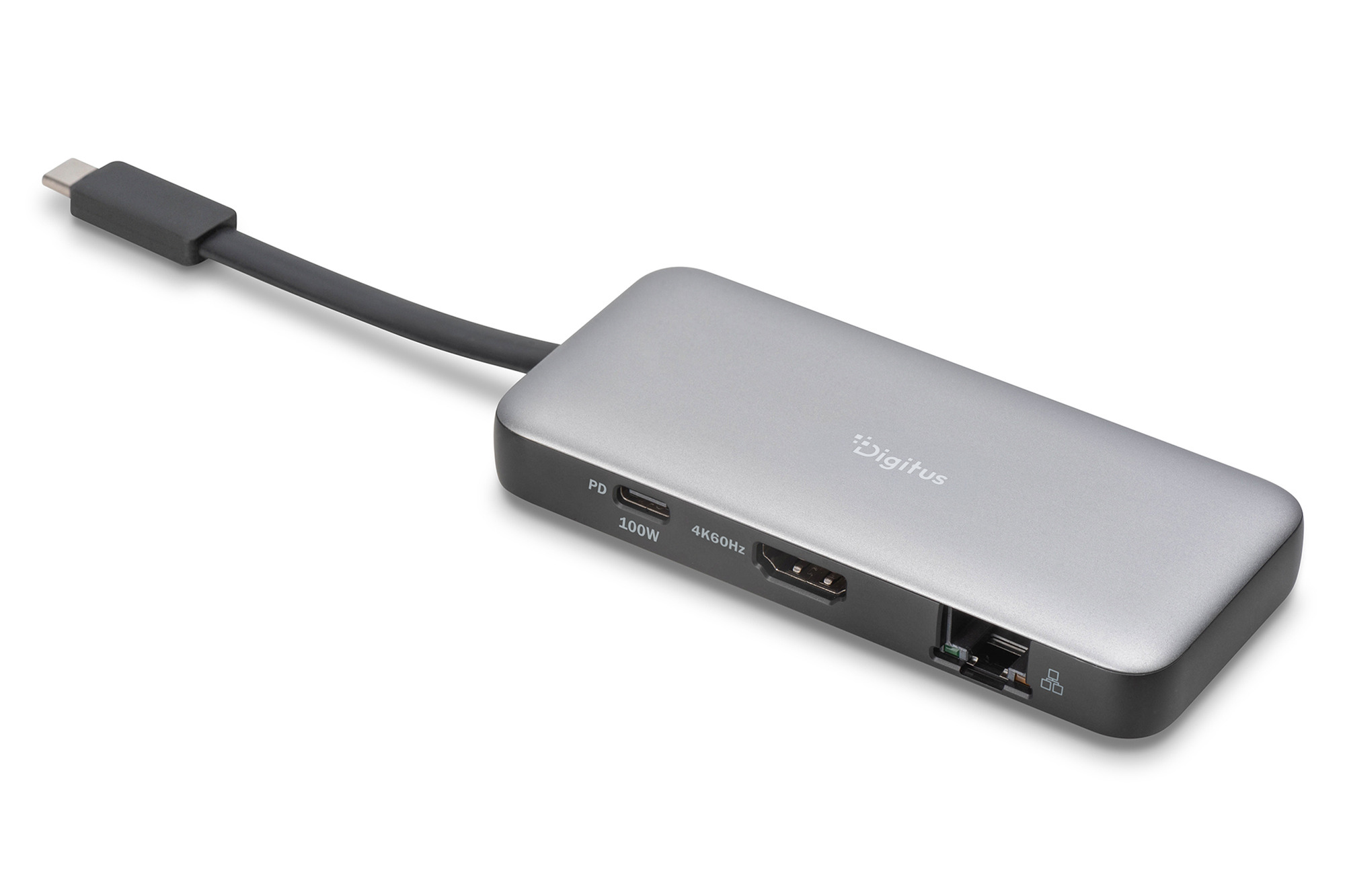 USB-C-Dockingstation, HDMI-Anschluss, USB-Hub, Ethernet-Anschluss, Silberfarben