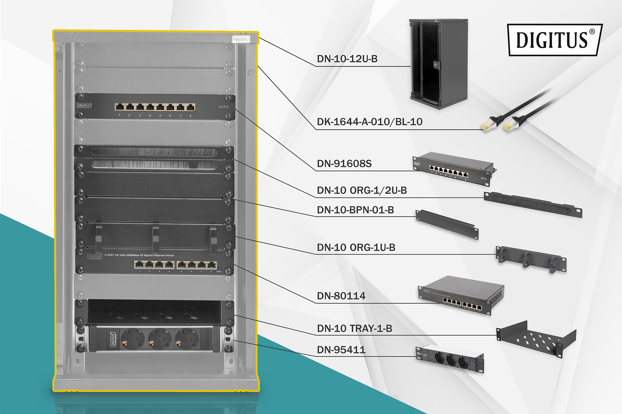 server, rack, network switch, patch panel, rack mount