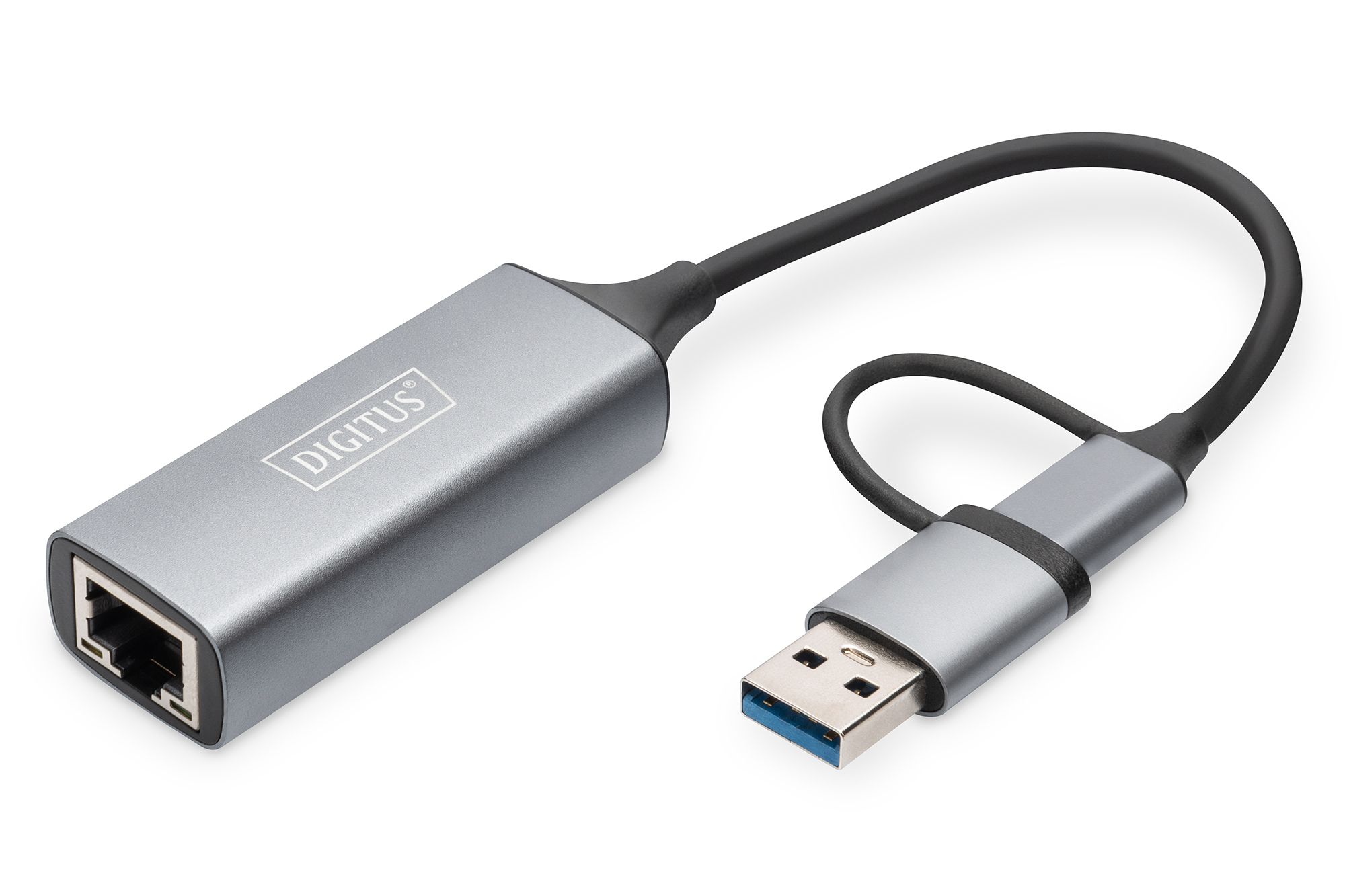 USB-C zu Ethernet Adapter, RJ45 Port, Aluminiumgehäuse, Silber/Grau, USB 3.0
