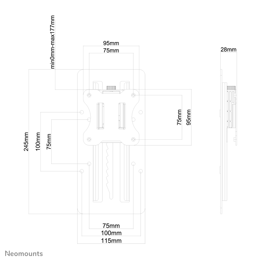 Neomounts höhenverstellbarer Adapter - 8 kg - -25,4 mm (-1 Zoll) - -25,4 mm (-1 Zoll) - 100 x 100 mm - Höhenverstellung - Schwarz