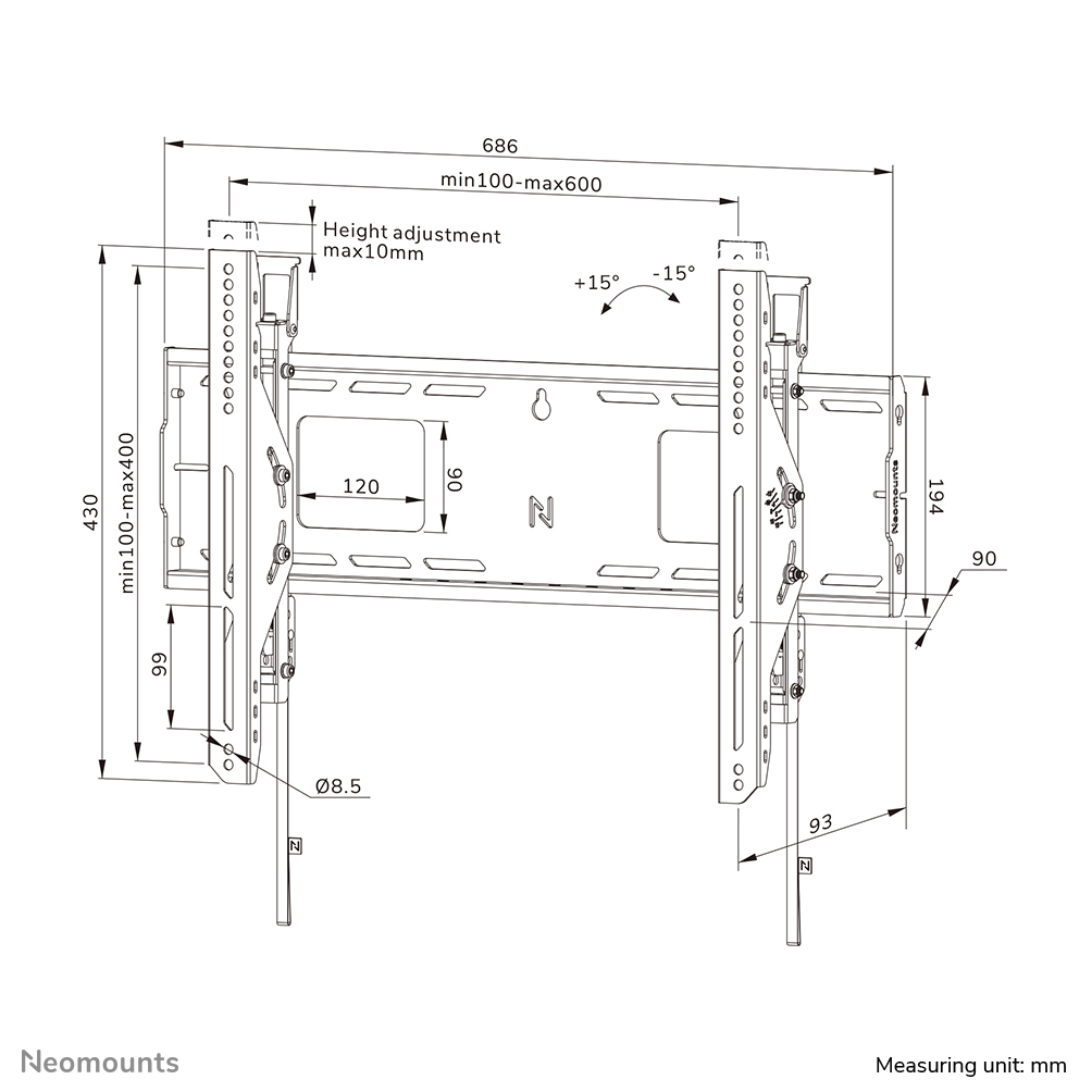 Neomounts LEVEL-750 Wandhalterung neigbar (VESA 600x400) WL35-750BL16