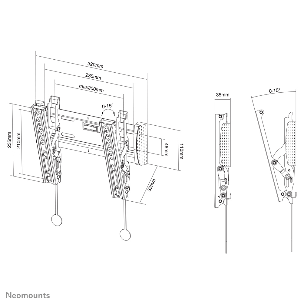 Neomounts Select Monitor-Wandhalterung - 25,4 cm (10 Zoll) - 101,6 cm (40 Zoll) - 75 x 75 mm - 200 x 200 mm - 0 - 15 Grad  - Schwarz