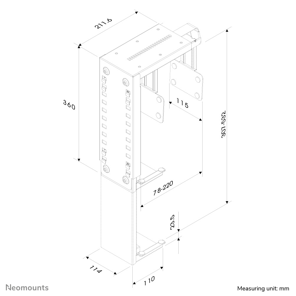 Neomounts PC-Halter - Tischmontierte CPU-Halterung - 30 kg - Schwarz - Taiwan - 220 mm - 80 - 220 mm