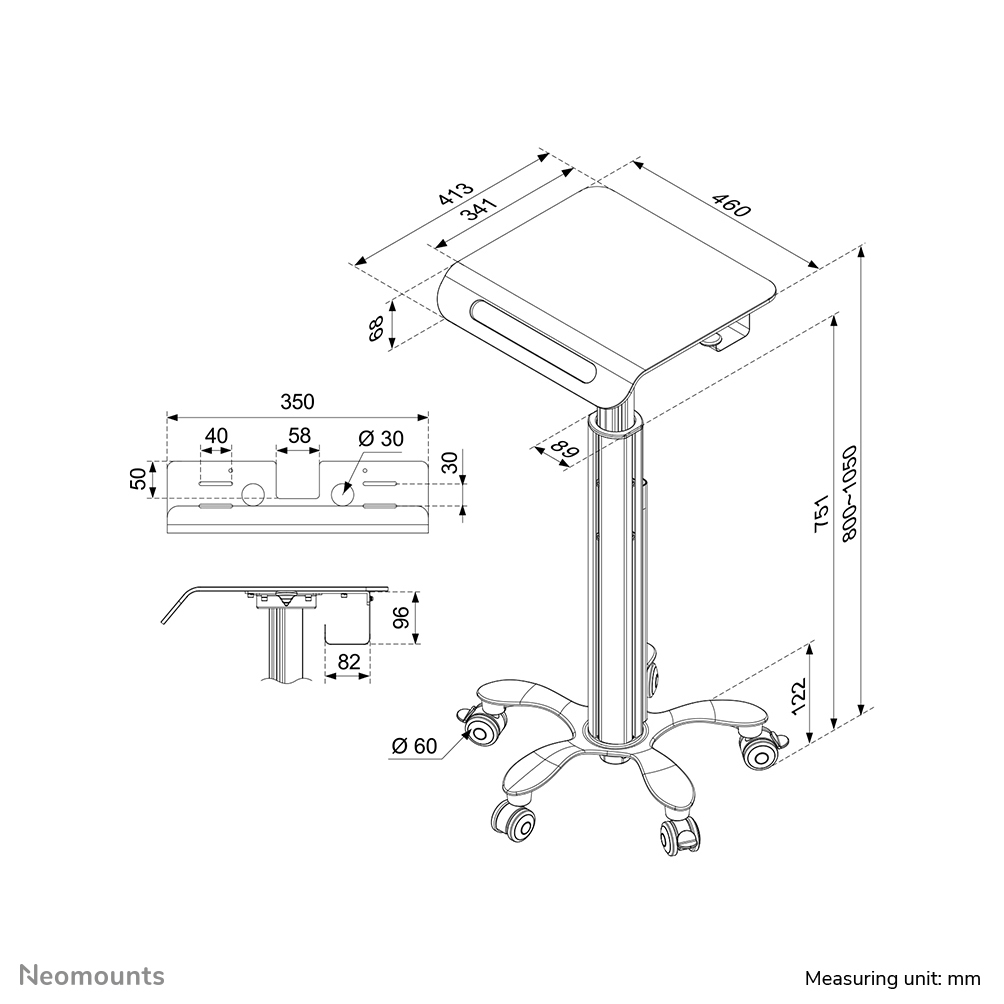 Neomounts Mobiler Laptop-Wagen - Multimedia-Wagen - Weiß - Notebook - 8 kg - 25,4 cm (10") - 45,7 cm (18")