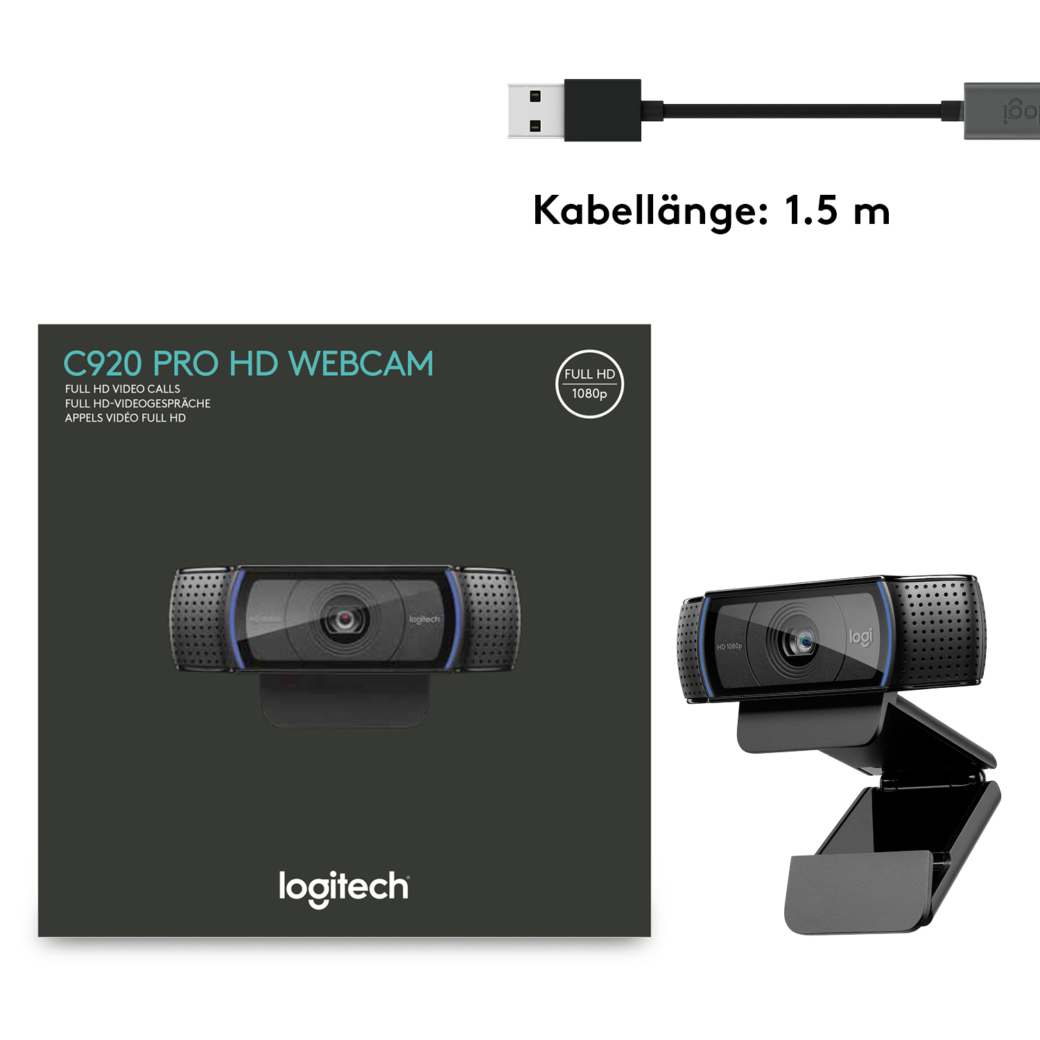 Logitech Kamera C920 HD Pro Webcam, schwarz